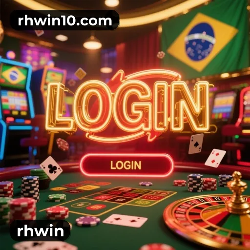 App rhwin para iOS e Android — interface mobile, login biométrico e PIX integrado
